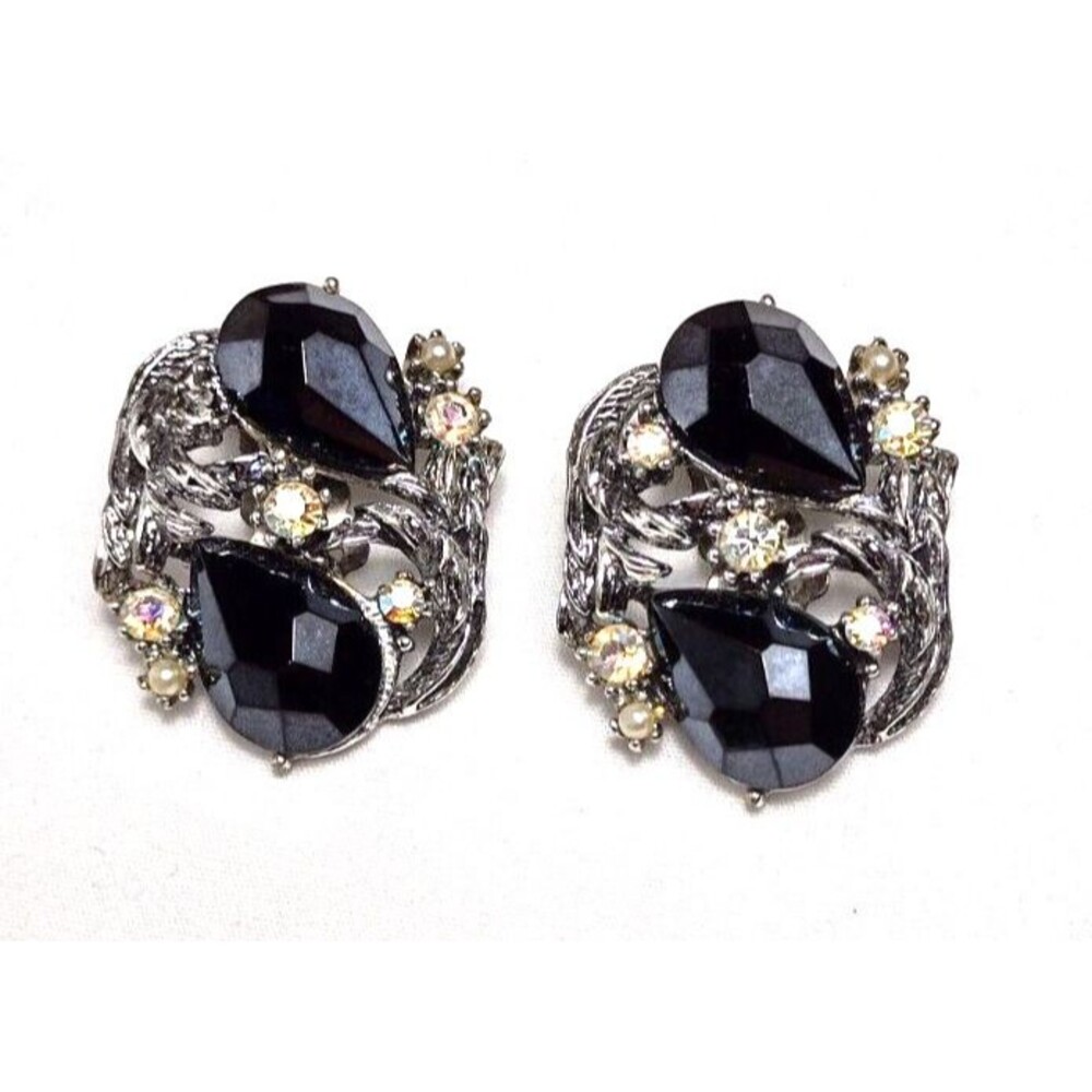 VINTAGE 50's RARE Pome Pomerantz signed Glass AB Rhinestone Clip on Earrings